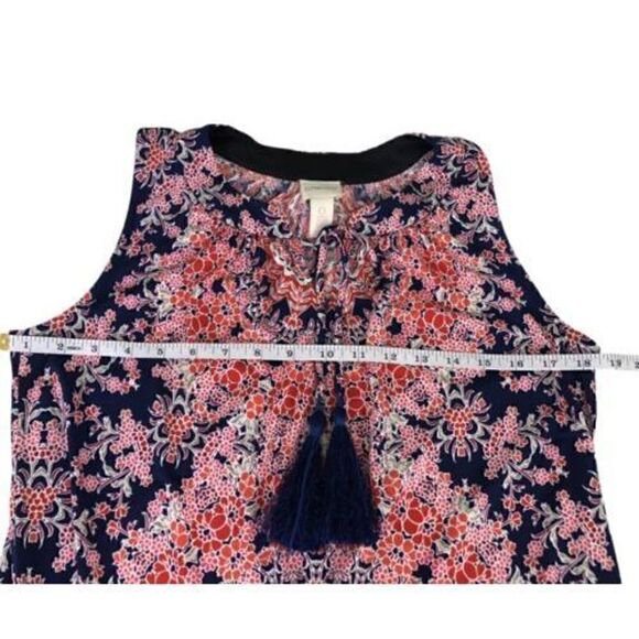 Chico’s Petite Floral Geo Print Dress Size 0 Small 4 Pink Blue Tassels Stretch - Picture 6 of 12